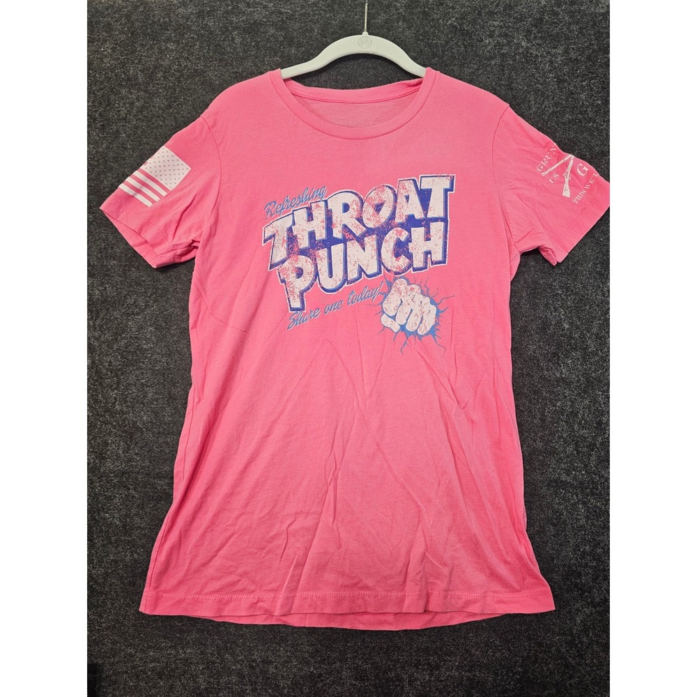 Grunt Style Throat Punch T-Shirt Womens M Pink Patriotic Distressed Graphic Tee